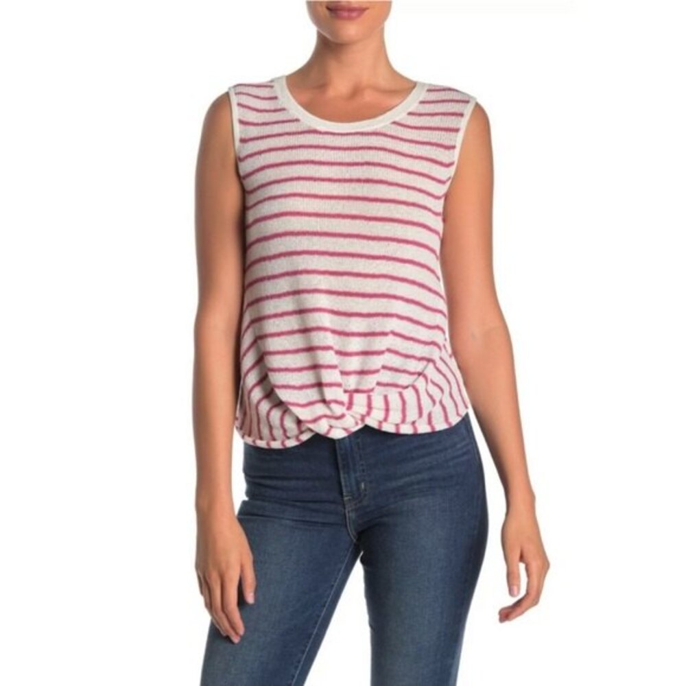 Splendid Womens Striped Twist Hem‎ Crochet Knit Top